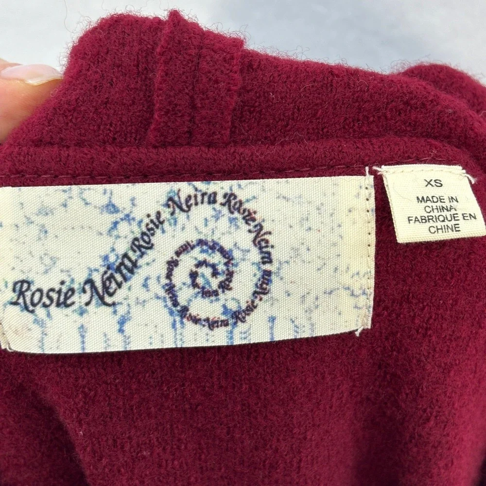 Anthropologie Colorblock‎ Wool Jacket XS Red Hooded Wrap Cardigan Coat